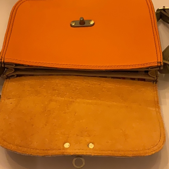 Soruka Recycled Leather Crossbody Bag Orange Cowhide Flap Polka Dot Handcrafted - Picture 5 of 6